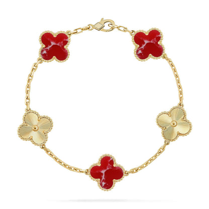 [Luna Brilliance]THICK GOLD-PLATED CUSTOM SIZE EDITION CLOVER LASER GOLD BRACELET COLLECTION,5 MOTIFS