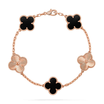 [Luna Brilliance]THICK GOLD-PLATED CUSTOM SIZE EDITION CLOVER LASER ROSE GOLD BRACELET COLLECTION,5 MOTIFS