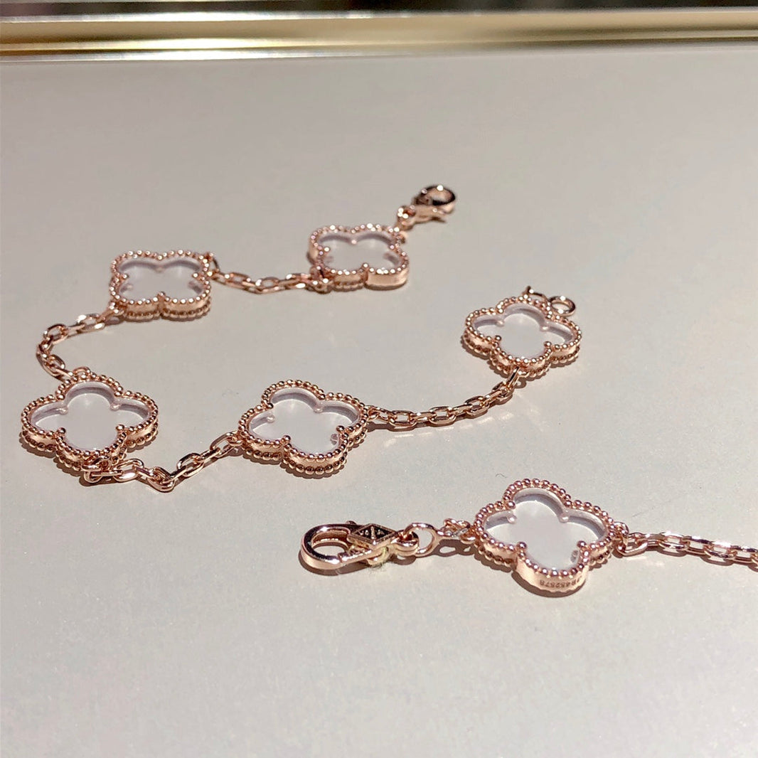 [Luna Brilliance]CLOVER 5 MOTIF ROCK CRYSTAL BRACELET