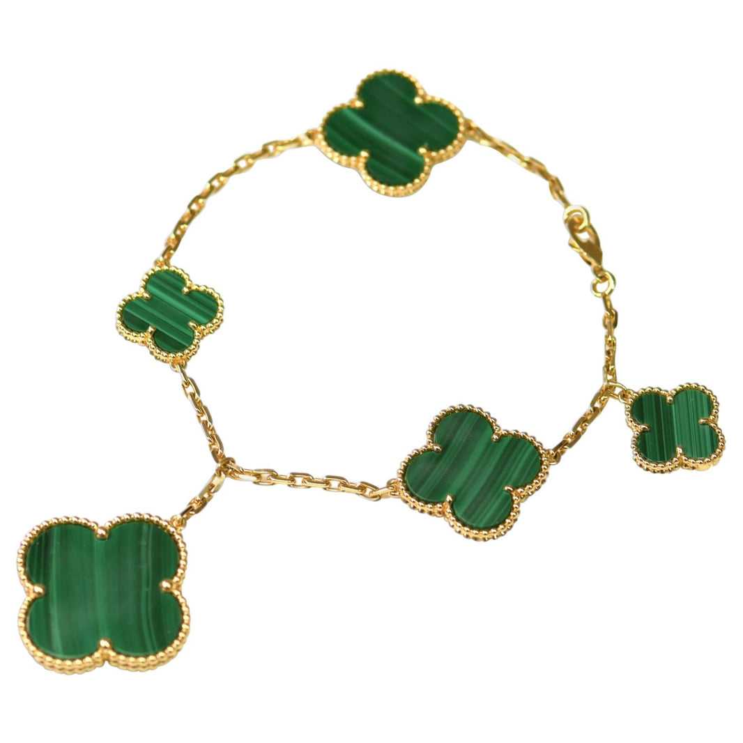 [Luna Brilliance]MAGIC CLOVER MALACHITE GOLD BRACELET 5 MOTIFS