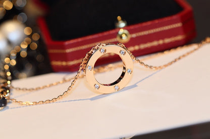 [Luna Brilliance]LOVE NECKLACE 16MM 6 DIAMONDS PINK GOLD