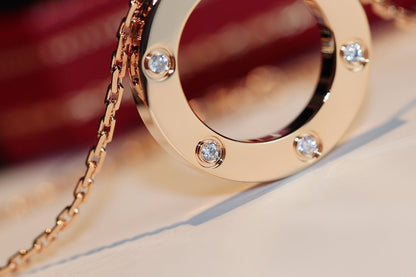 [Luna Brilliance]LOVE NECKLACE 16MM 6 DIAMONDS PINK GOLD