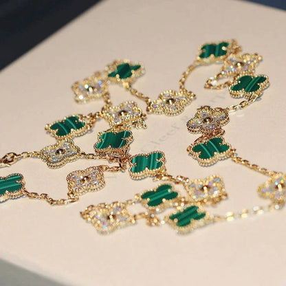 [Luna Brilliance]CLOVER 20 MOTIFS MALACHITE DIAMOND NECKLACE