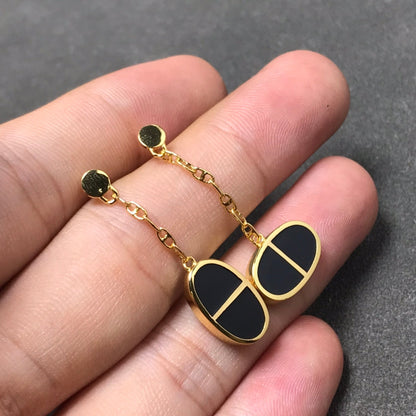 [Luna Brilliance]CHAINE VERSO BLACK CERAMIC SILVER EARRINGS