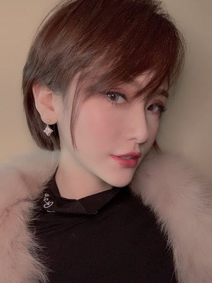 [Luna Brilliance]DOUBLE STAR PINK GOLD MOP DROP EARRINGS