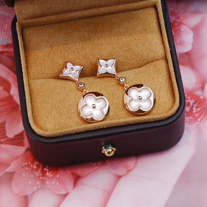 [Luna Brilliance]STAR AND SUN PINK GOLD MOP DROP EARRINGS