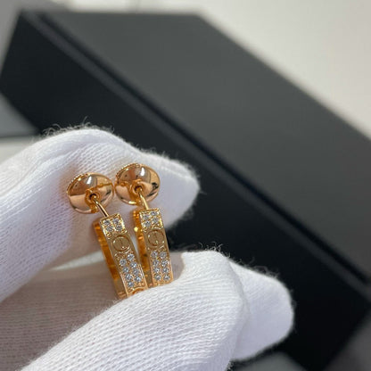 [Luna Brilliance]LOVE DIAMOND PINK GOLD HOOP EARRINGS