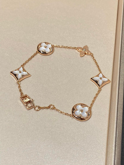 [Luna Brilliance]STAR AND SUN 5 MOTIF MOP PINK GOLD BRACELET
