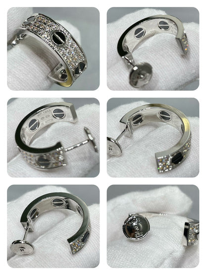[Luna Brilliance]LOVE CERAMIC DIAMOND PAVED SILVER EARRINGS
