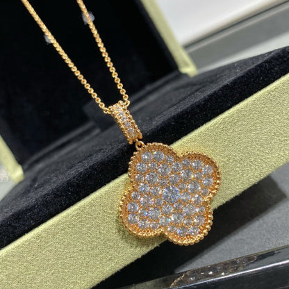[Luna Brilliance]CLOVER 25MM LARGE PEDANT DIAMOND PAVED LONG NECKLACE