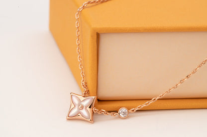 [Luna Brilliance]STAR PINK MOP 1 DIAMOND PINK GOLD NECKLACE