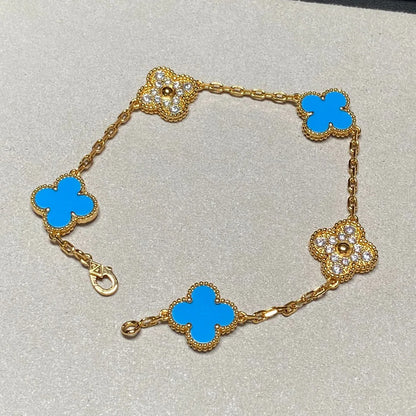 [Luna Brilliance] CLOVER 5 MOTIF BLUE AGATE BRACELET COLLECTION