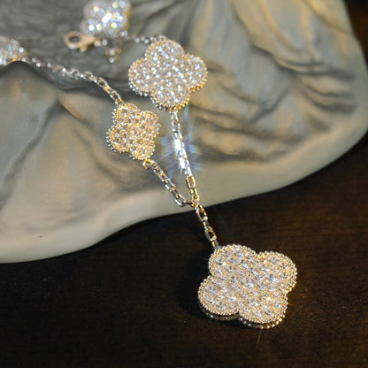 [Luna Brilliance]CLOVER BRACELET 5 MOTIF SILVER DIAMOND PAVED