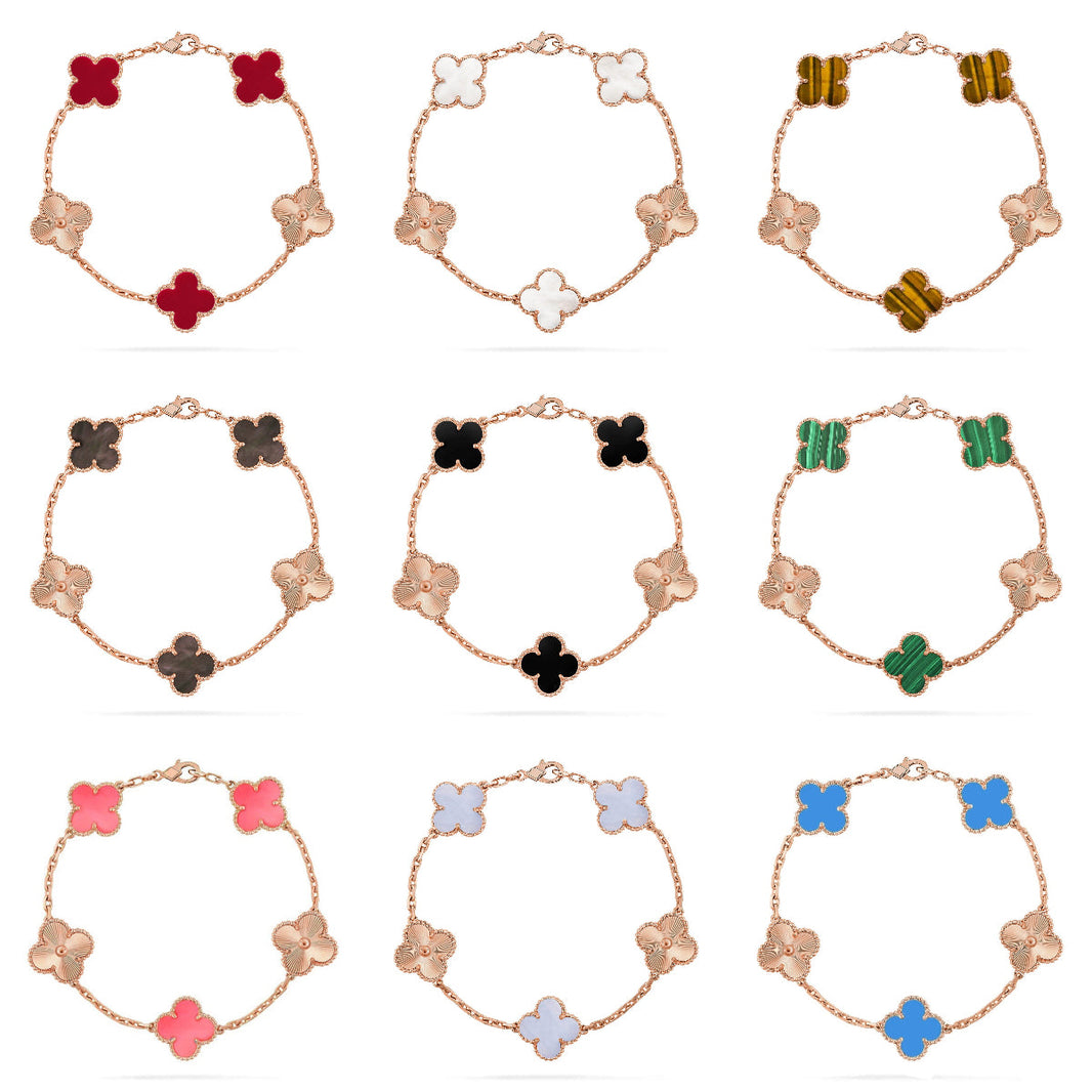 [Luna Brilliance]THICK GOLD-PLATED CUSTOM SIZE EDITION CLOVER LASER ROSE GOLD BRACELET COLLECTION,5 MOTIFS