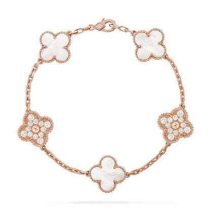 [Luna Brilliance]CLOVER WHITE PEARL MOP 5 MOTIF BRACELET COLLECTION