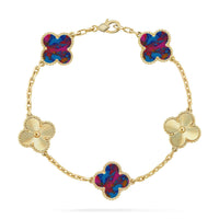 [Luna Brilliance]THICK GOLD-PLATED CUSTOM SIZE EDITION CLOVER LASER GOLD BRACELET COLLECTION,5 MOTIFS