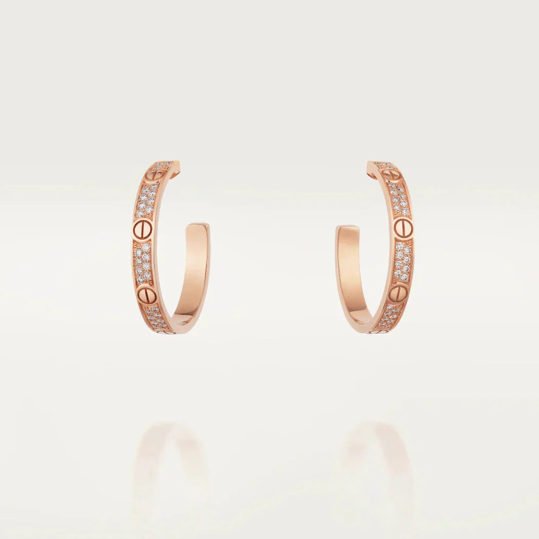 [Luna Brilliance]LOVE DIAMOND PINK GOLD HOOP EARRINGS