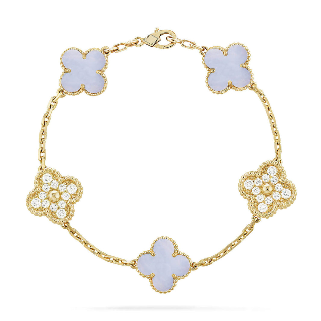 [Luna Brilliance]CLOVER 5 MOTIF PURPLE CHALCEDONY BRACELET COLLECTION