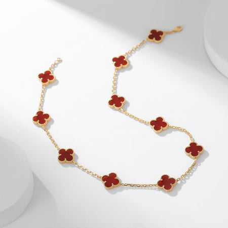 [Luna Brilliance]CLOVER 10 MOTIFS CARNELIAN NECKLACE
