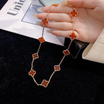 [Luna Brilliance]CLOVER 10 MOTIFS CARNELIAN NECKLACE