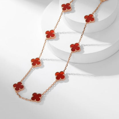 [Luna Brilliance]CLOVER 10 MOTIFS CARNELIAN NECKLACE