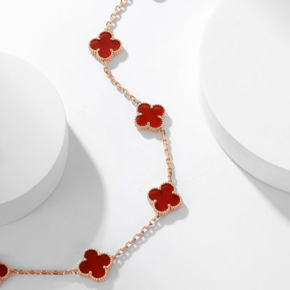 [Luna Brilliance]CLOVER 10 MOTIFS CARNELIAN NECKLACE