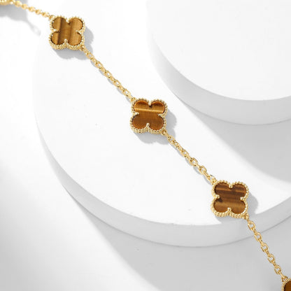 [Luna Brilliance]CLOVER 10 MOTIFS TIGER EYE NECKLACE