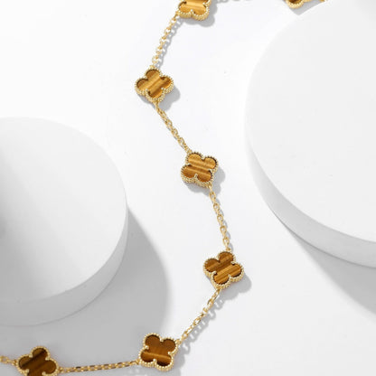 [Luna Brilliance]CLOVER 10 MOTIFS TIGER EYE NECKLACE