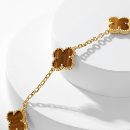 [Luna Brilliance]CLOVER 10 MOTIFS TIGER EYE NECKLACE