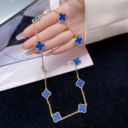 [Luna Brilliance]CLOVER 10 MOTIFS BLUE AGATE NECKLACE