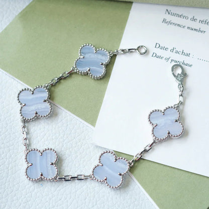 [Luna Brilliance]CLOVER 5 MOTIF PURPLE CHALCEDONY BRACELET COLLECTION