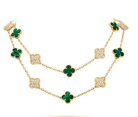 [Luna Brilliance]CLOVER 20 MOTIFS MALACHITE DIAMOND NECKLACE