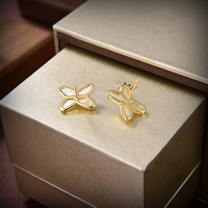 [Luna Brilliance]JEUX DE WHITE MOP GOLD DIAMOND EARRINGS