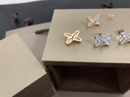 [Luna Brilliance]JEUX DE WHITE MOP SILVER DIAMOND EARRINGS