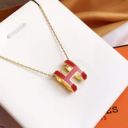 [Luna Brilliance]HM CLIC RED ENAMEL GOLD NECKLACE