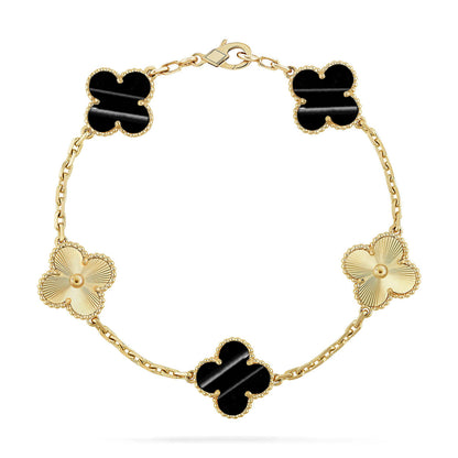 [Luna Brilliance]THICK GOLD-PLATED CUSTOM SIZE EDITION CLOVER LASER GOLD BRACELET COLLECTION,5 MOTIFS