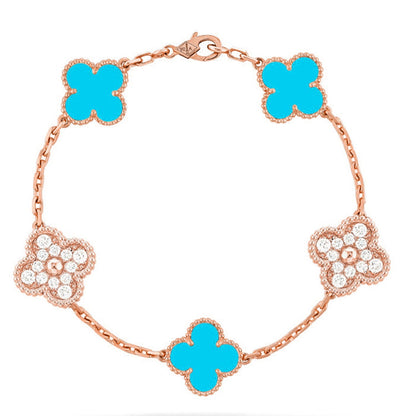 [Luna Brilliance]THICK GOLD-PLATED CUSTOM SIZE EDITION CLOVER DIAMOND ROSE GOLD BRACELET COLLECTION,5 MOTIFS