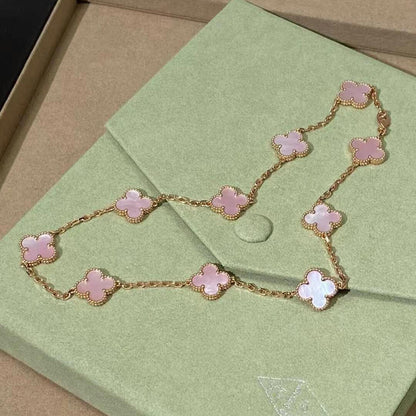 [Luna Brilliance]CLOVER 10 MOTIFS PINK MOP NECKLACE