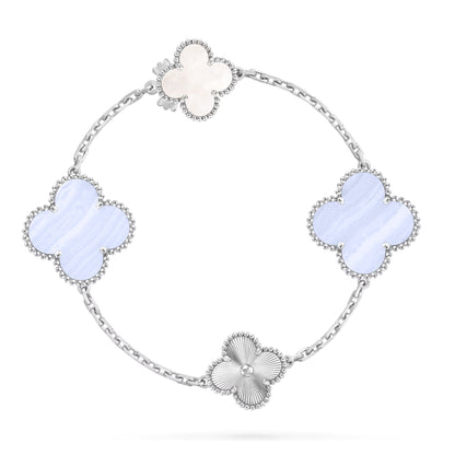 [Luna Brilliance]DETACHABLE CLOVER 15(11+4) FLOWER SILVER NECKLACE SET