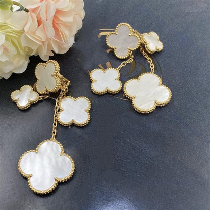 [Luna Brilliance]CLOVER EARRINGS WHITE MOP 4 MOTIFS GOLD