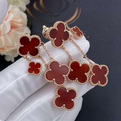 [Luna Brilliance]CLOVER EARRINGS CARNELIAN 4 MOTIFS PINK GOLD